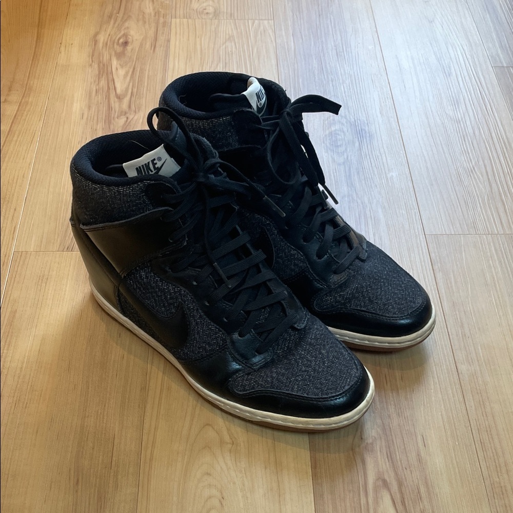 Nike Black and Gray Sky High Dunks High-Top Wedge Sneakers